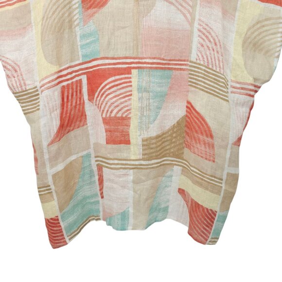 Chicos Linen Poncho Blouse Womens Size S/M Geometric Keyhole Back Pullover - Picture 12 of 16